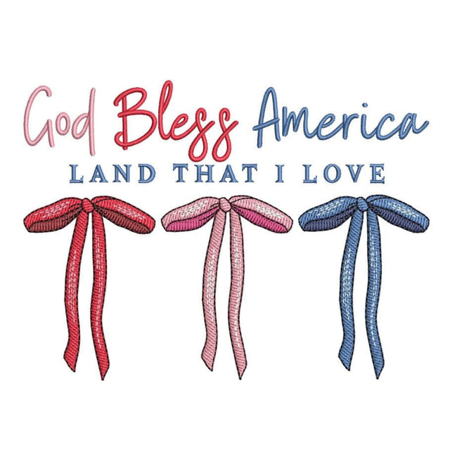God Bless America 4th July Coquette Bow Embroidery Design Patriotic Machine Embroidery File, 4 sizes, Instant Download Embroidery/Applique DESIGNS Nino Nadaraia 