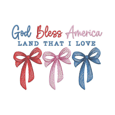 God Bless America 4th July Coquette Bow Embroidery Design, Patriotic Machine Embroidery File, 5 sizes, Instant Download Embroidery/Applique DESIGNS Nino Nadaraia 