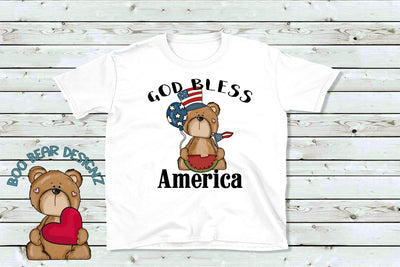 God Bless America, Patriotic Bear clipart Sublimation Boo Bear Designz 