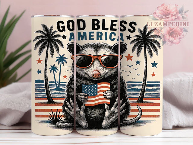 God Bless America Patriotic Possum Tumbler, God Bless America Wrap, Vintage Possum Design, 4th Of July Tumbler, Possum Sublimation Wrap, USA Tumbler Design, Funny Possum Tumbler Sublimation Li Zamperini 