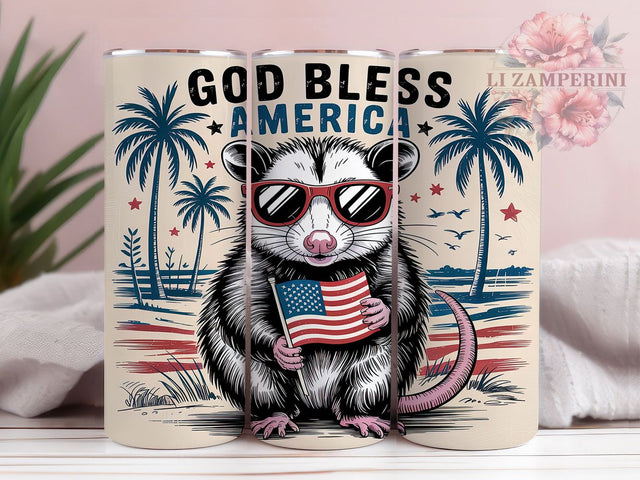 God Bless America Patriotic Possum Tumbler, God Bless America Wrap, Vintage Possum Design, 4th Of July Tumbler, Possum Sublimation Wrap, USA Tumbler Design, Funny Possum Tumbler Sublimation Li Zamperini 
