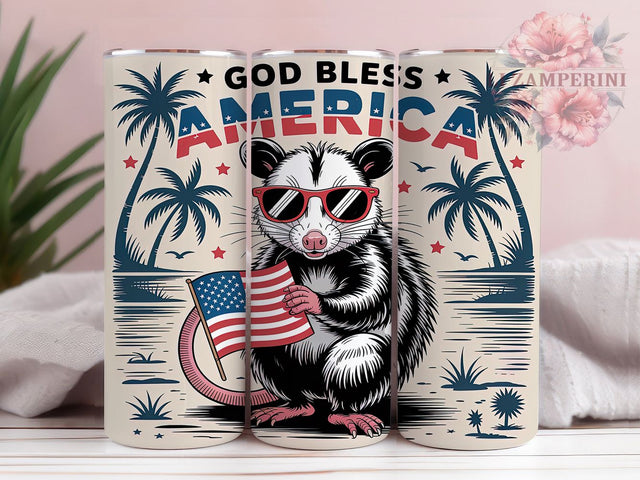 God Bless America Patriotic Possum Tumbler, God Bless America Wrap, Vintage Possum Design, 4th Of July Tumbler, Possum Sublimation Wrap, USA Tumbler Design, Funny Possum Tumbler Sublimation Li Zamperini 