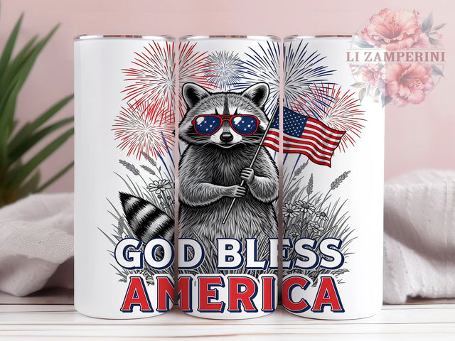 God Bless America Patriotic Raccoon Tumbler, God Bless America Wrap, Vintage Raccoon Design, 4th Of July Tumbler, Raccoon Sublimation Wrap, USA Tumbler Design, Funny Raccoon Tumbler Sublimation Li Zamperini 