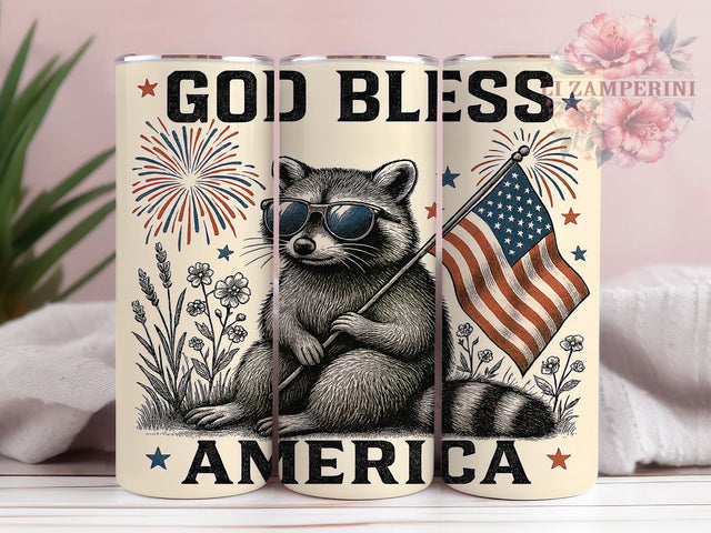 God Bless America Patriotic Raccoon Tumbler, God Bless America Wrap, Vintage Raccoon Design, 4th Of July Tumbler, Raccoon Sublimation Wrap, USA Tumbler Design, Funny Raccoon Tumbler Sublimation Li Zamperini 