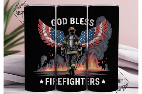 God Bless Firefighters Tumbler Wrap Sublimation sassyprint 