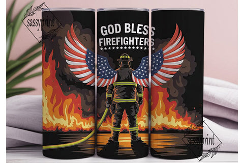 God Bless Firefighters Tumbler Wrap Sublimation sassyprint 