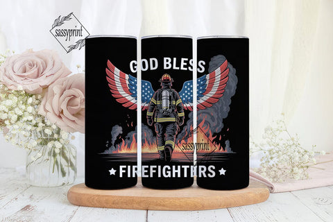 God Bless Firefighters Tumbler Wrap Sublimation sassyprint 