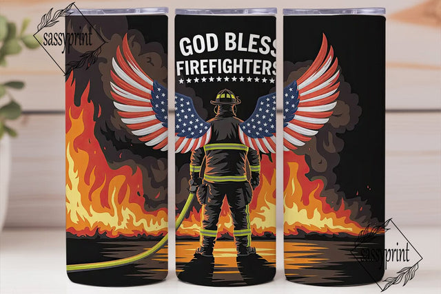 God Bless Firefighters Tumbler Wrap Sublimation sassyprint 
