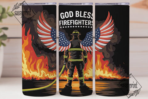 God Bless Firefighters Tumbler Wrap Sublimation sassyprint 