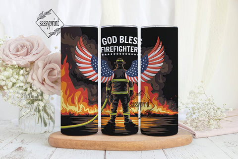 God Bless Firefighters Tumbler Wrap Sublimation sassyprint 