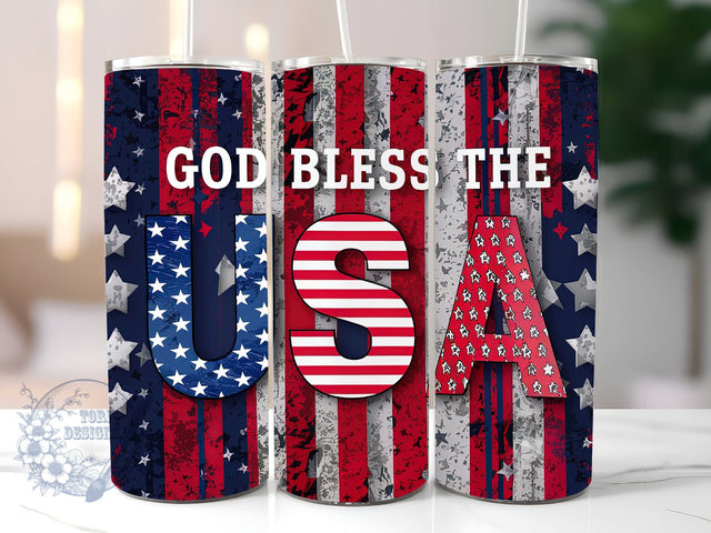 God Bless The USA 20oz Skinny Tumbler, 4th of July Tumbler Png, Straight & Tapered Tumbler Wrap, Instant Digital Download Sublimation ToriDesigns 
