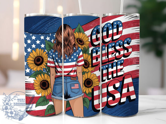 God Bless USA 20oz Tumbler, Patriotic America Design, Sublimation Tumbler Wrap, 20oz Tumbler, USA Flag Theme, Independence Day Gift, American Pride Art Sublimation ToriDesigns 