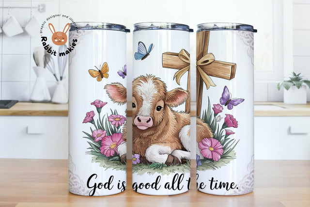 God is Good All the Time Cute Cow 20oz Sublimation Tumbler Wrap, Digital Download Sublimation Rabbitmakies 