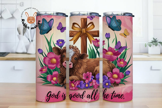 God is Good All the Time Cute Cow 20oz Sublimation Tumbler Wrap, Digital Download Sublimation Rabbitmakies 