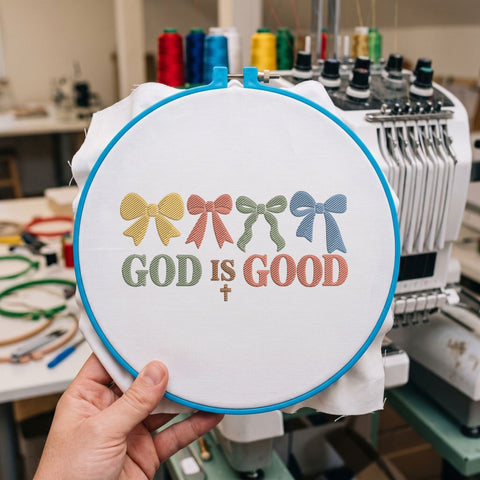 God Is Good Embroidery Design – Christian Faith Bows Religious Typography Machine Embroidery File Embroidery/Applique DESIGNS PatternFeed8 