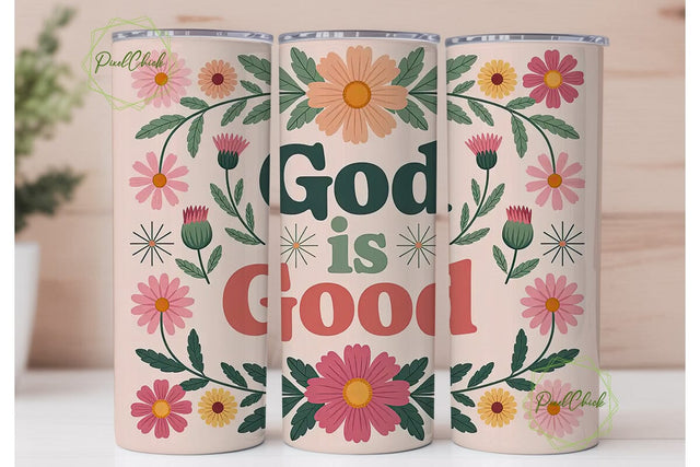 God Is Good Floral 20oz Tumbler Wrap Sublimation PixelChick 