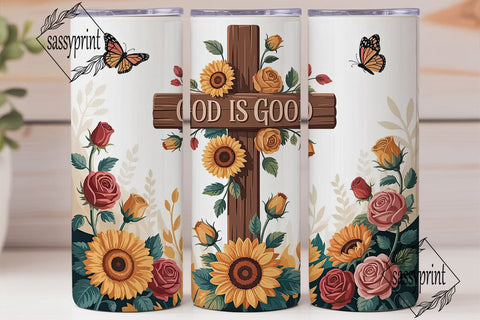 God Is Good Floral Cross 20oz Tumbler Sublimation sassyprint 