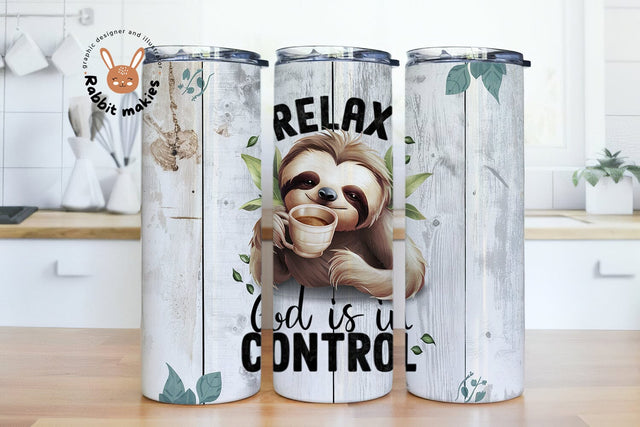 God is in Control Tumbler Wrap, Sloth Sublimation Tumbler Design, Coffee Sloth 20oz Skinny Tumbler Sublimation Rabbitmakies 