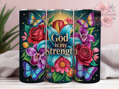 God Is My Strength 20oz Tumbler Wrap, Bible Verse Wrap, Faith Quotes, Christian Inspiration, Floral Arrangement, Inspirational Gift, Sublimation PNG Sublimation Li Zamperini 