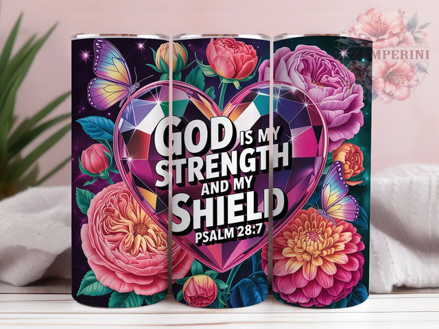 God Is My Strength 20oz Tumbler Wrap, Faith Quotes, Christian Inspiration, Bible Verse Reminder, Heart Gem Design, Inspirational Gift, Sublimation PNG Sublimation Li Zamperini 