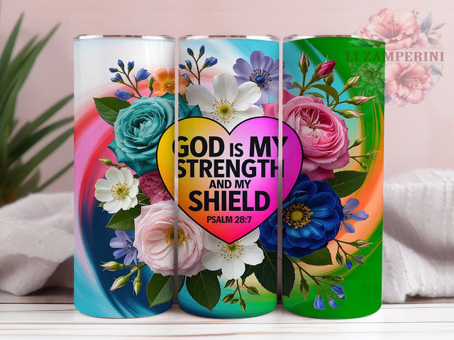 God Is My Strength Faith Tumbler, God Is My Strength Wrap, Psalm 287 Design, Sublimation Cup, 20oz Skinny Tumbler, Prayer Scripture Drinkware, Bible Verse Style Sublimation Li Zamperini 