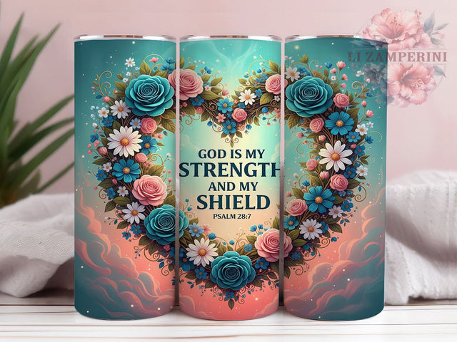 God Is My Strength Faith Tumbler, God Is My Strength Wrap, Psalm 287 Design, Sublimation Cup, 20oz Skinny Tumbler, Prayer Scripture Drinkware, Bible Verse Style Sublimation Li Zamperini 