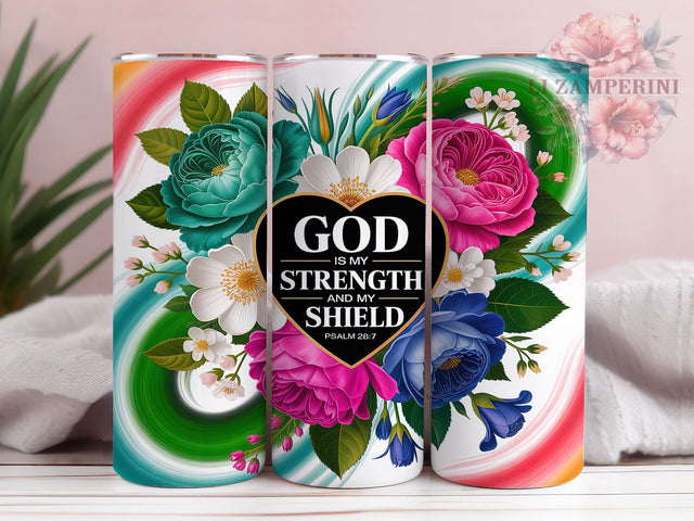 God Is My Strength Faith Tumbler, God Is My Strength Wrap, Psalm 287 Design, Sublimation Cup, 20oz Skinny Tumbler, Prayer Scripture Drinkware, Bible Verse Style Sublimation Li Zamperini 