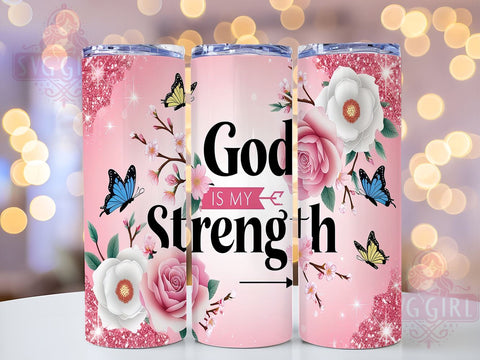 God is My Strength Tumbler, Christian Bible Verse Wrap, 20oz Inspirational Drinkware, Faith-Based Tumbler Design, Religious Sublimation Art, Digital Download, Motivational Tumbler Wrap Sublimation SvggirlplusArt 