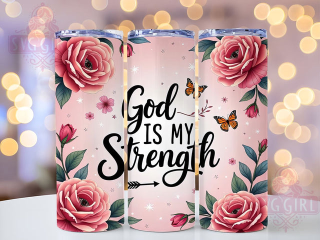 God is My Strength Tumbler, Christian Bible Verse Wrap, 20oz Inspirational Drinkware, Faith-Based Tumbler Design, Religious Sublimation Art, Digital Download, Motivational Tumbler Wrap Sublimation SvggirlplusArt 