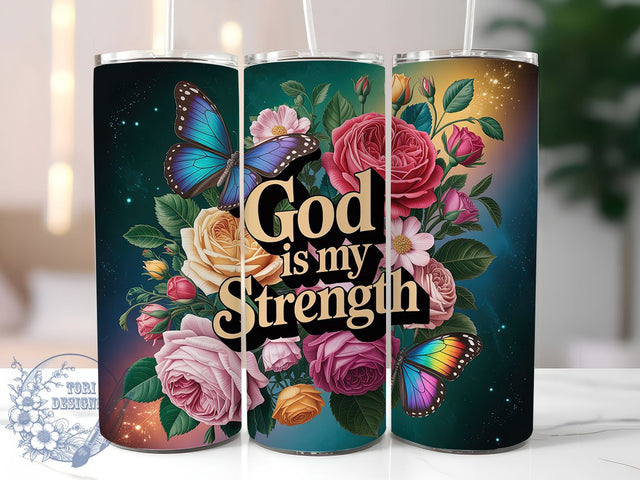 God Is My Strength Tumbler, God Is My Strength, Religious Quote, Inspirational Design, Tumbler Wrap, Sublimation Design, 20oz Tumbler, Spiritual Artwork Sublimation ToriDesigns 