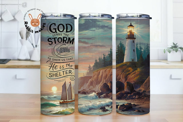 God is The Shelter Tumbler Wrap, Faith Quote Religious Tumbler, Lighthouse Tumbler, Sublimation Design, Digital Downloads Sublimation Rabbitmakies 