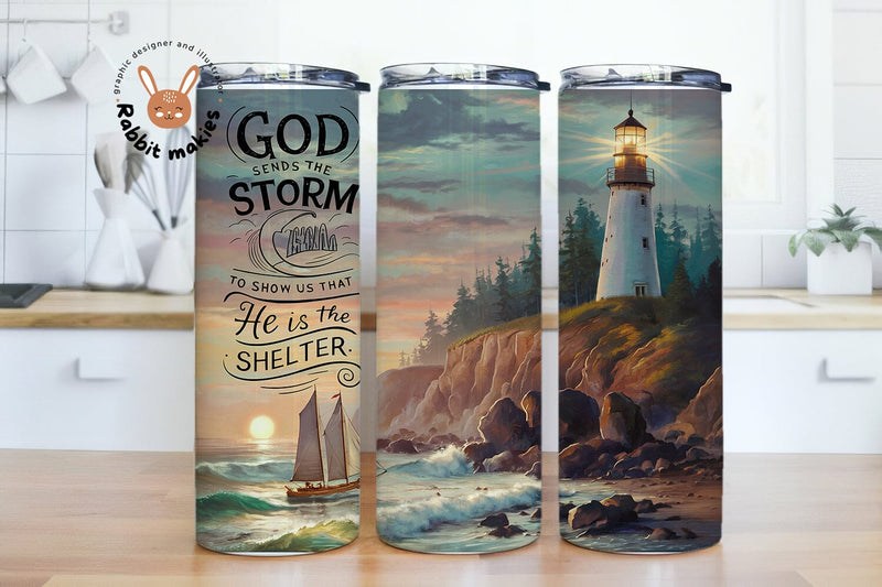 God is The Shelter Tumbler Wrap, Faith Quote Religious Tumbler, Lighthouse Tumbler, Sublimation Design, Digital Downloads Sublimation Rabbitmakies 