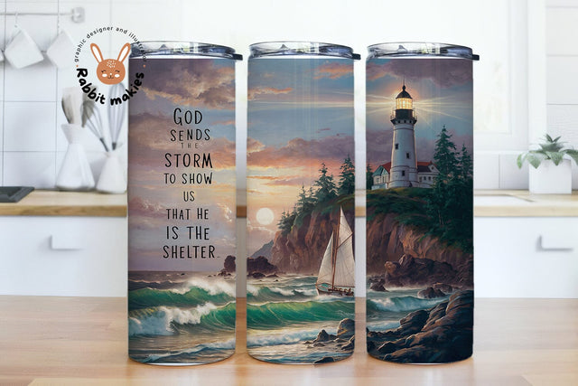 God is The Shelter Tumbler Wrap, Faith Quote Religious Tumbler, Lighthouse Tumbler, Sublimation Design, Digital Downloads Sublimation Rabbitmakies 