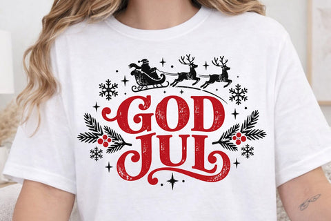 God Jul Santa Sleigh Christmas PNG Design SVG DesignDestine 