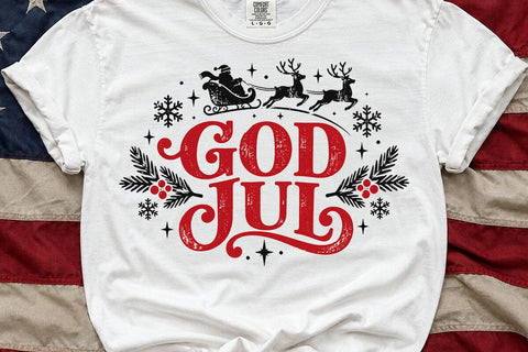 God Jul Santa Sleigh Christmas PNG Design SVG DesignDestine 