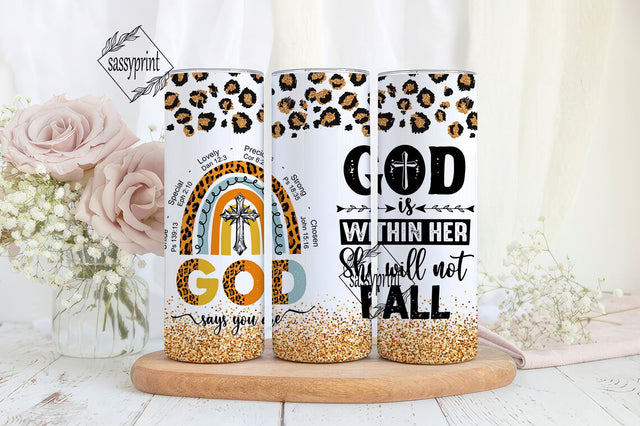 God Says You Are Tumbler With Lid 20oz Christian Gifts For Women Faith Theme Gifts God Is Within Her She Will Not Fall Sublimation 20oz Skinny Tumbler , Digital Download PNG Sublimation sassyprint 