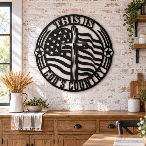 God's Country Laser SVG | Christian American Flag Svg | Patriotic Cross Dxf | USA Flag Metal Art | Christian Decor | Plasma Cut CNC File SVG HappyDesignStudio 