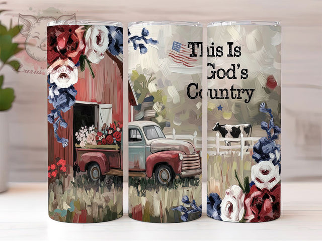 God's Country Tumbler Wrap, Vintage Truck Design, American Flag Art, 20oz Sublimation Template, Skinny Tumbler Wrap, Digital Download, Patriotic Gift Idea Sublimation Lara' s Designs 