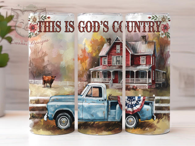 God's Country Tumbler Wrap, Vintage Truck Design, American Flag Art, 20oz Sublimation Template, Skinny Tumbler Wrap, Digital Download, Patriotic Gift Idea Sublimation Lara' s Designs 