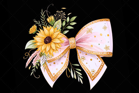 Gold Accent Boho Sunflower Coquette Bow Clipart, gold boho bow, sunflower coquette bow, luxurious bow design, boho sunflower clipart, digital bow design, gold accent bow, sunflower bow art, boho gold design Sublimation FloridPrintables 