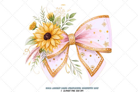 Gold Accent Boho Sunflower Coquette Bow Clipart, gold boho bow, sunflower coquette bow, luxurious bow design, boho sunflower clipart, digital bow design, gold accent bow, sunflower bow art, boho gold design Sublimation FloridPrintables 