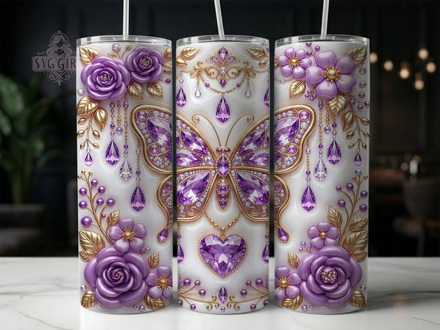 Gold Amethyst Butterfly 20oz Tumbler, Gold Amethyst Butterfly, Amethyst Butterfly, Gold Butterfly, Butterfly Tumbler, 20oz Tumbler, Amethyst Tumbler, Tumbler Wrap Sublimation SvggirlplusArt 