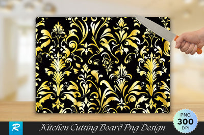 Gold and Black Damask Background Cutting Board PNG Sublimation Regulrcrative 