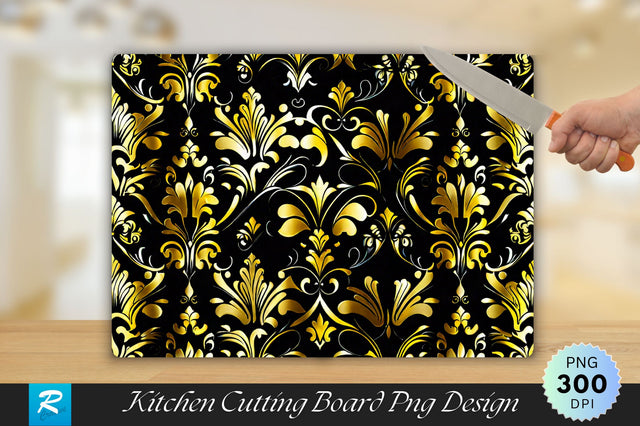 Gold and Black Damask Background Cutting Board Sublimation Regulrcrative 