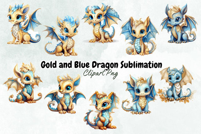 Gold and Blue Dragon Sublimation Clipart Bundle Sublimation Designangry 
