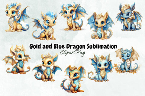 Gold and Blue Dragon Sublimation Clipart Bundle Sublimation Designangry 