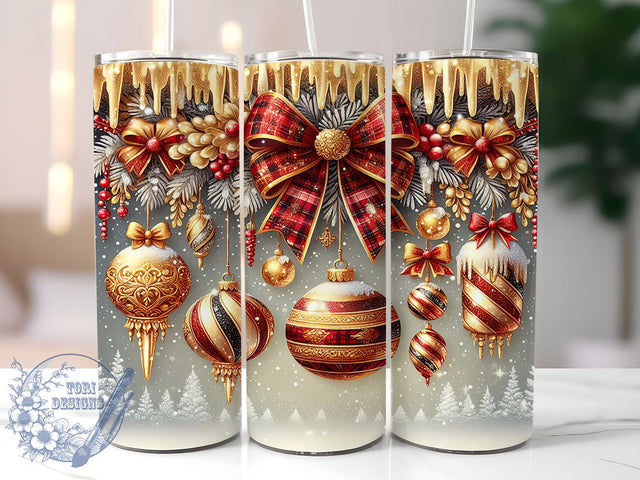 Gold And Red Christmas Glitter 20oz Skinny Tumbler PNG, Christmas Glitter Tumbler Wrap, Sublimation Design, Straight & Tapered Tumbler Wrap, Instant Digital Download Sublimation ToriDesigns 