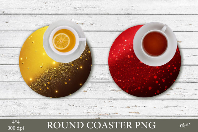 Gold and Red Sequins Round Coaster Sublimation PNG Sublimation Olga Terlyanskaya 