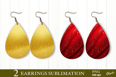 Gold and Red Sequins Teardrop Earring PNG. Christmas Earring PNG Sublimation Olga Terlyanskaya 