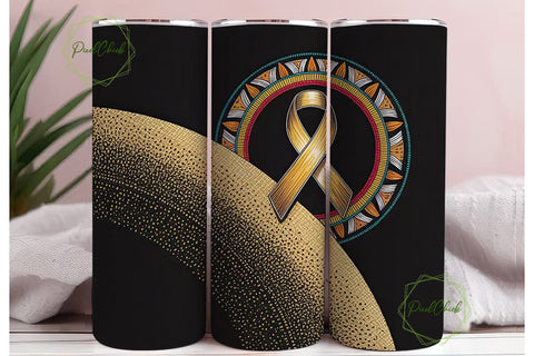 Gold Awareness Ribbon Tumbler Wrap Sublimation PixelChick 